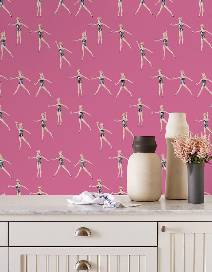 'Vintage Barbie™ in Motion' Wallpaper by Barbie™ - Berry