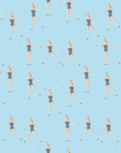 'Vintage Barbie™ in Motion' Wallpaper by Barbie™ - Baby Blue