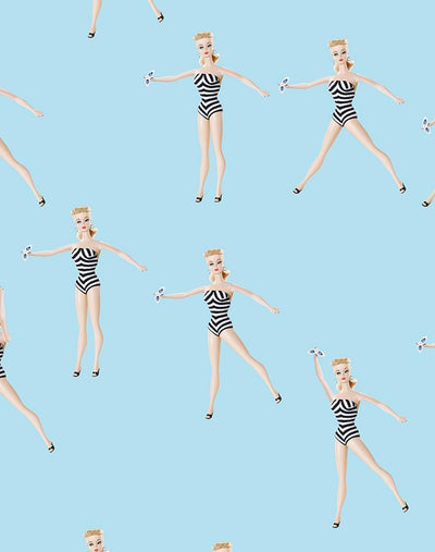 'Vintage Barbie™ in Motion' Wallpaper by Barbie™ - Baby Blue