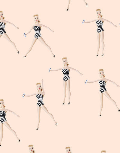 'Vintage Barbie™ in Motion' Wallpaper by Barbie™ - Peach