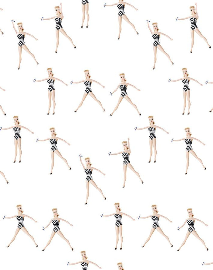 'Vintage Barbie™ in Motion' Wallpaper by Barbie™ - White