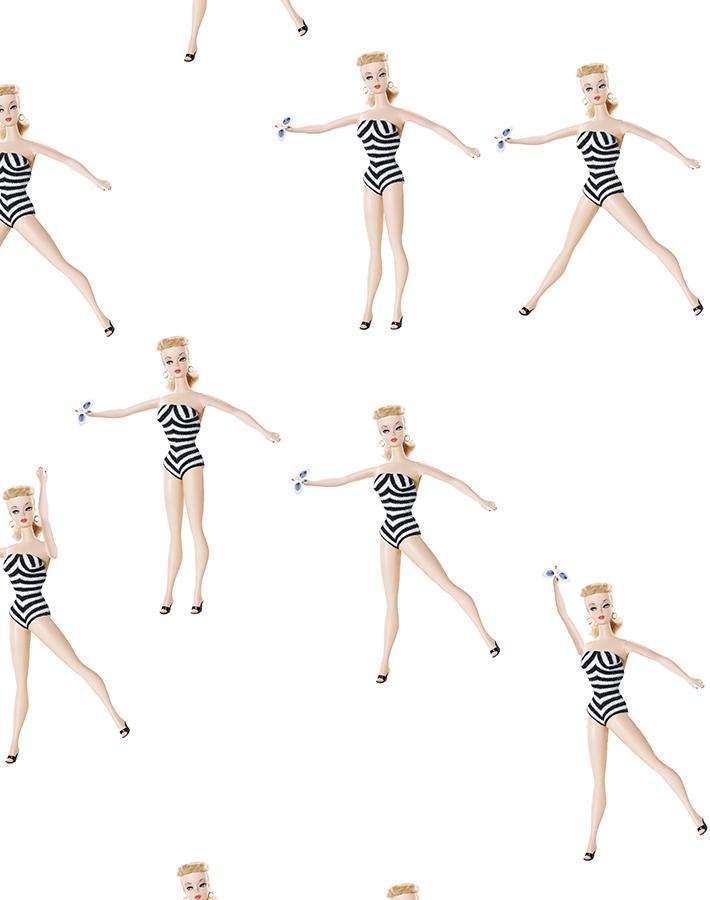'Vintage Barbie™ in Motion' Wallpaper by Barbie™ - White
