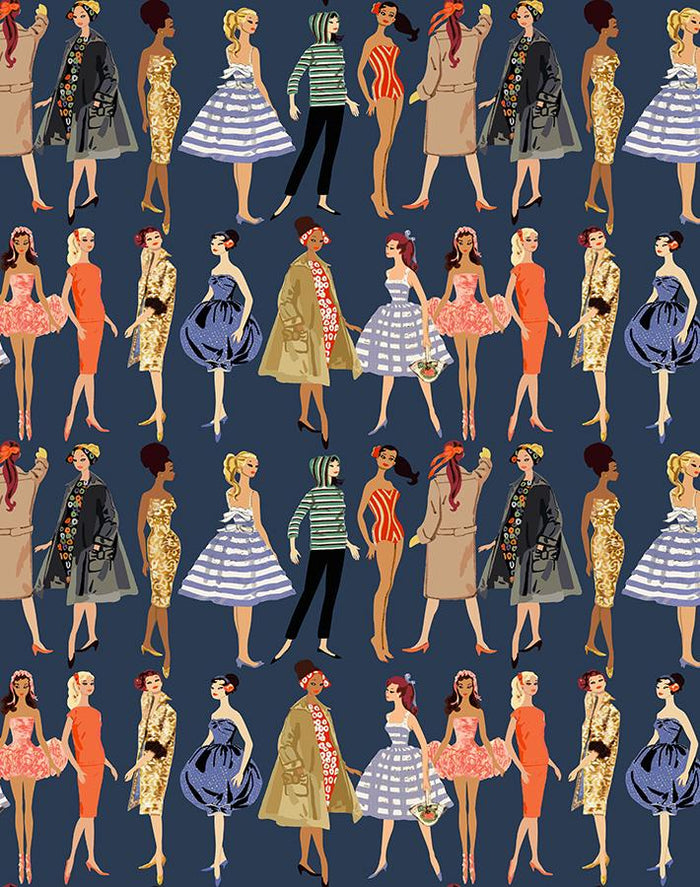 'Vintage Illustration' Wallpaper by Barbie™ - Navy