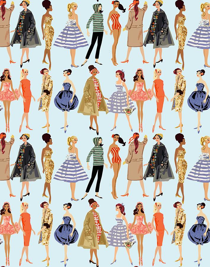 'Vintage Illustration' Wallpaper by Barbie™ - Pale Blue