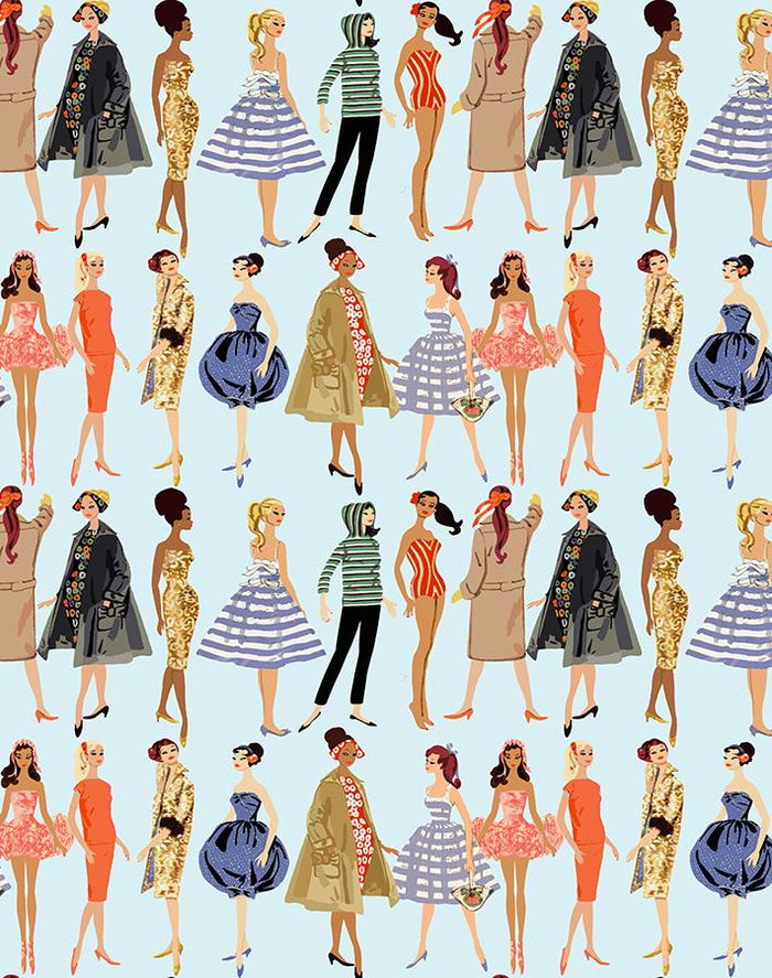 'Vintage Illustration' Wallpaper by Barbie™ - Pale Blue