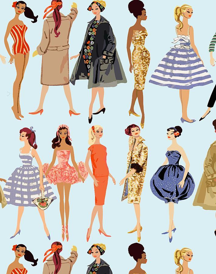 Vintage Illustration Wallpaper by Barbie Pale Blue