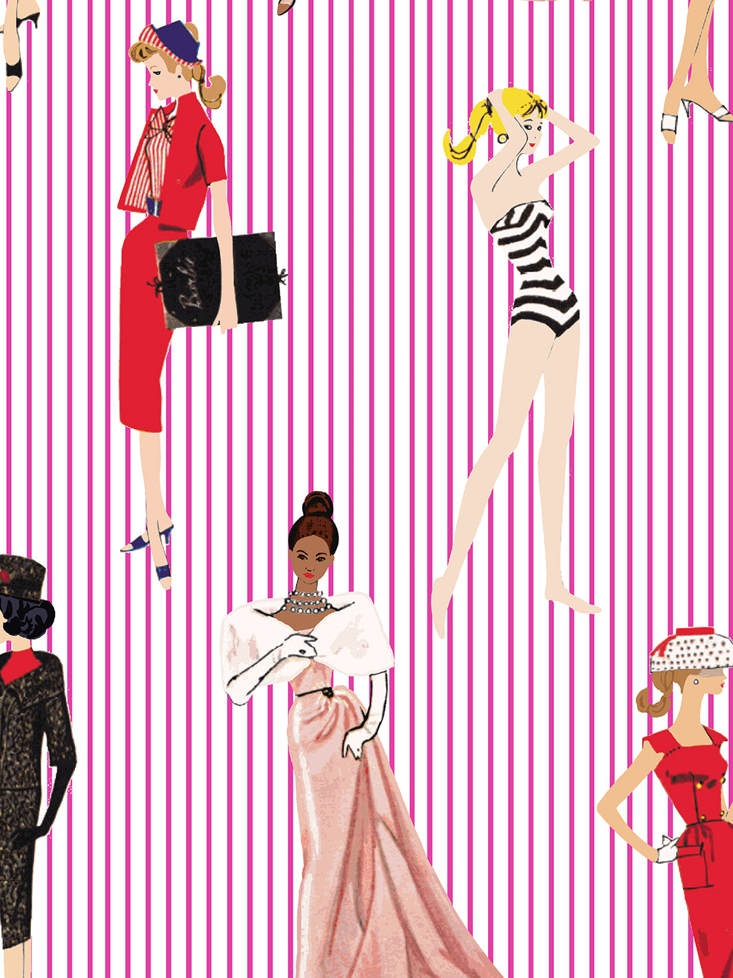 vintage pinstripe wallpaper in 219 barbie pink