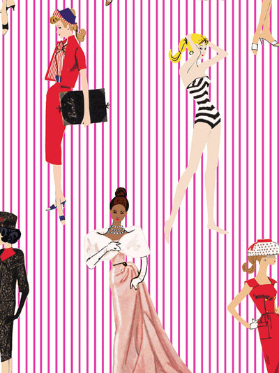 vintage pinstripe wallpaper in 219 barbie pink