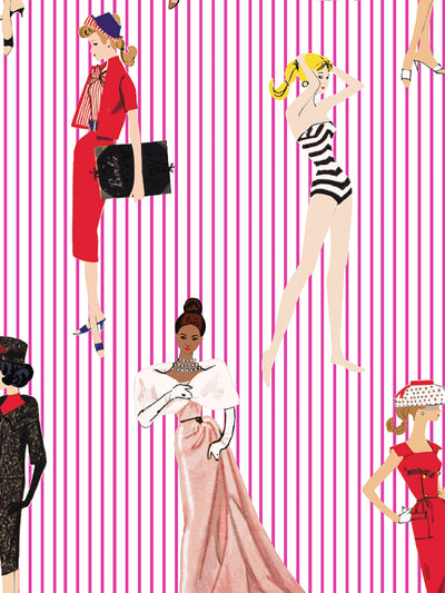 'Vintage Pinstripe' Wallpaper - 219 Barbie™ Pink