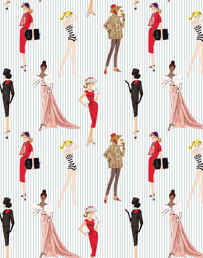 'Vintage Pinstripe' Wallpaper by Barbie™ - Elephant