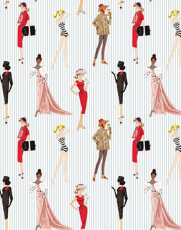 'Vintage Pinstripe' Wallpaper by Barbie™ - Elephant