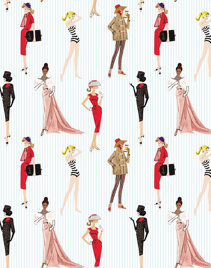 'Vintage Pinstripe' Wallpaper by Barbie™ - Pale Blue