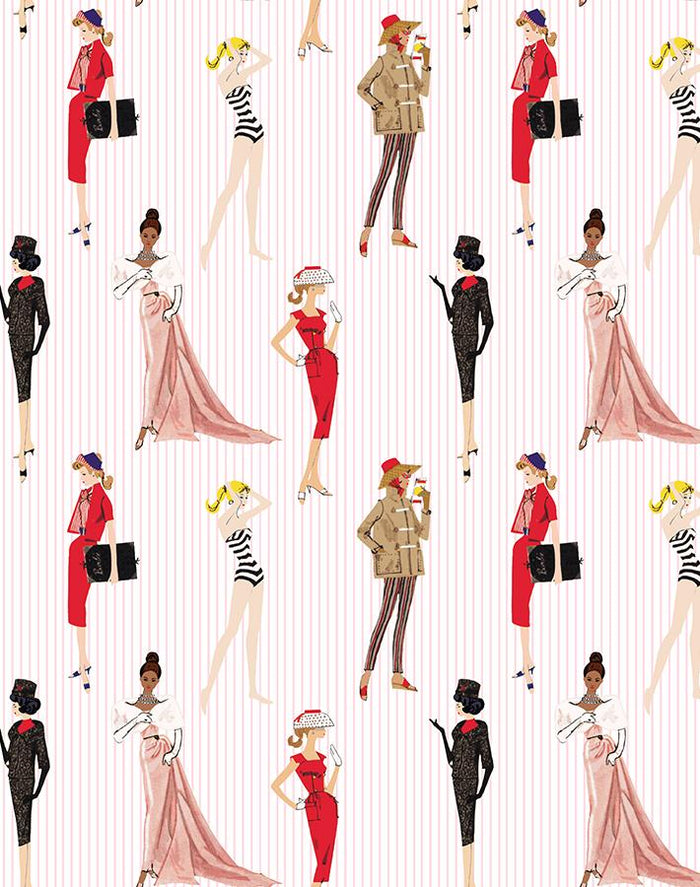 'Vintage Pinstripe' Wallpaper by Barbie™ - Pink