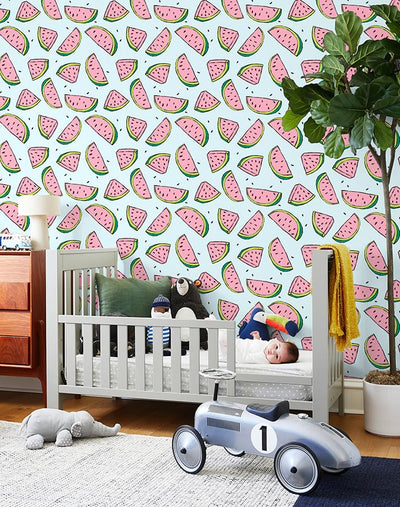 'Watermelon' Wallpaper by Tea Collection - Pale Blue