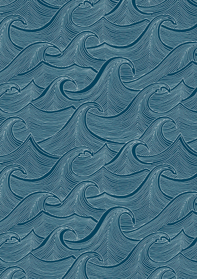 'Waves Two Tone' Wallpaper by Lingua Franca - Indigo