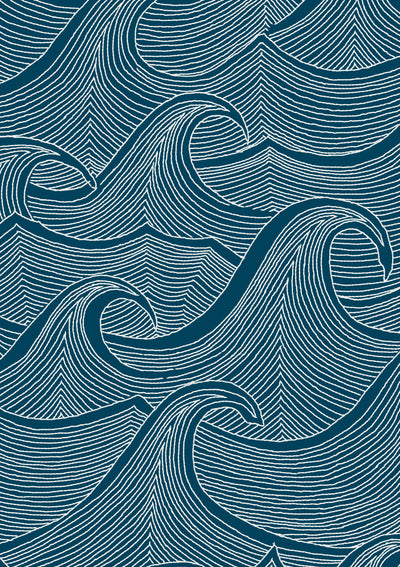 'Waves Two Tone' Wallpaper by Lingua Franca - Indigo