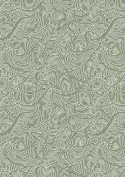 'Waves Two Tone' Wallpaper by Lingua Franca - Moss