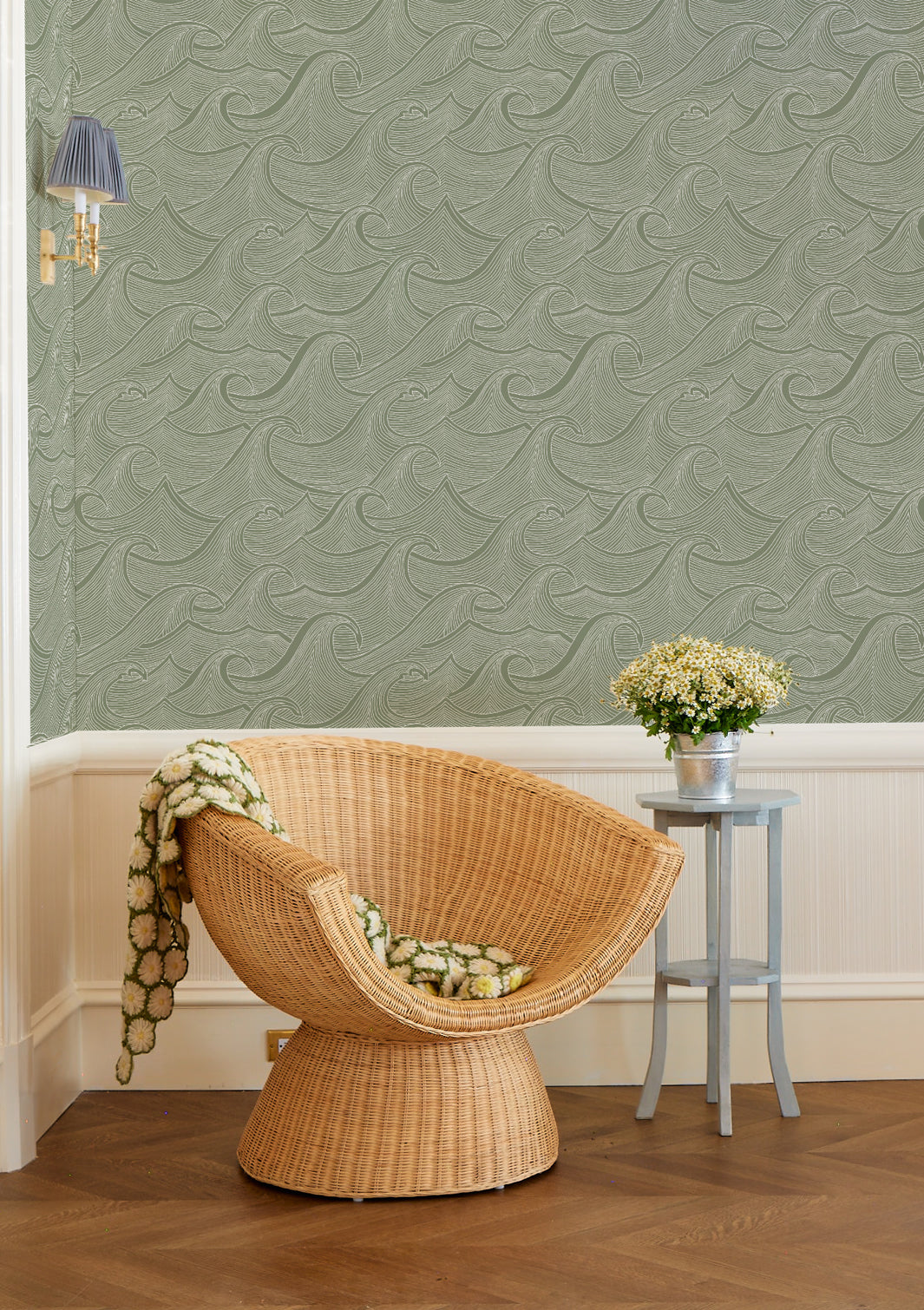 'Waves Two Tone' Wallpaper by Lingua Franca - Moss