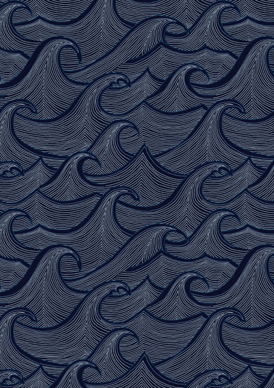 'Waves Two Tone' Wallpaper by Lingua Franca - Navy