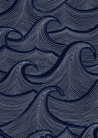 'Waves Two Tone' Wallpaper by Lingua Franca - Navy
