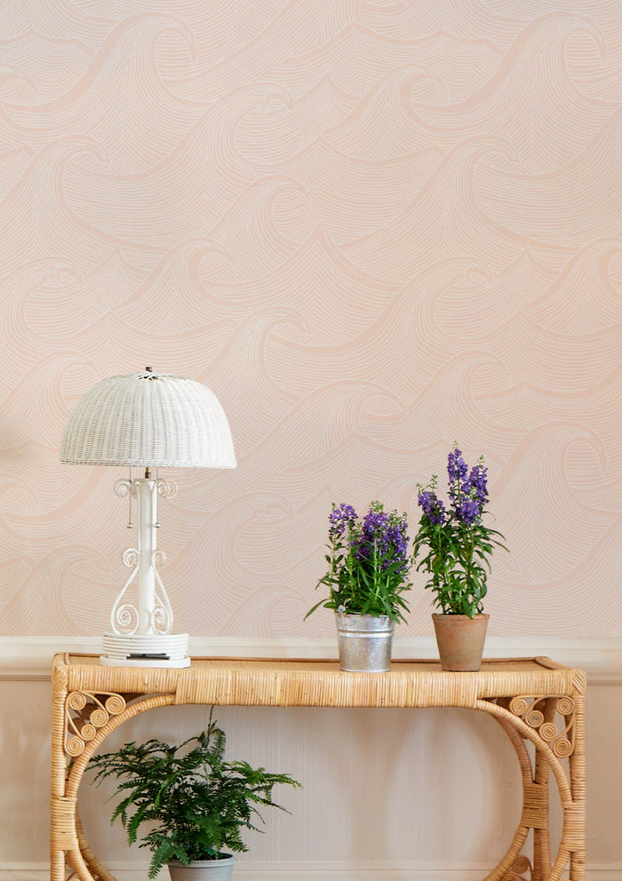 'Waves Two Tone' Wallpaper by Lingua Franca - Peachy