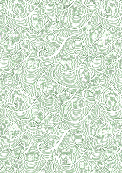 'Waves' Wallpaper by Lingua Franca - Green on White