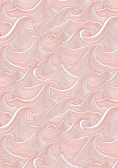 'Waves' Wallpaper by Lingua Franca - Red on White