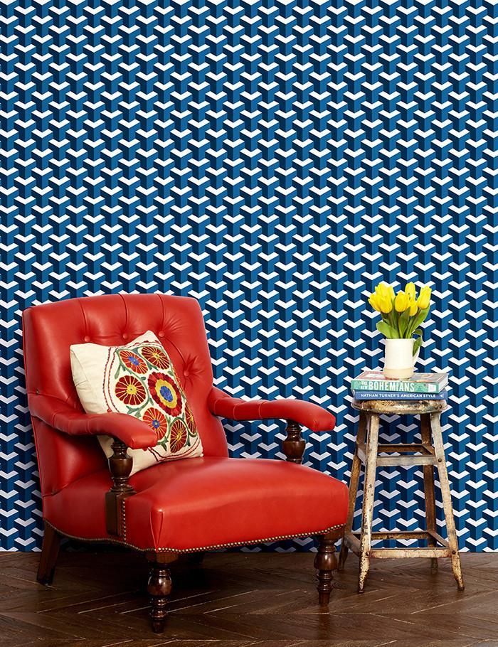 'Y Not' Wallpaper by Wallshoppe - Cadet Blue / Indigo