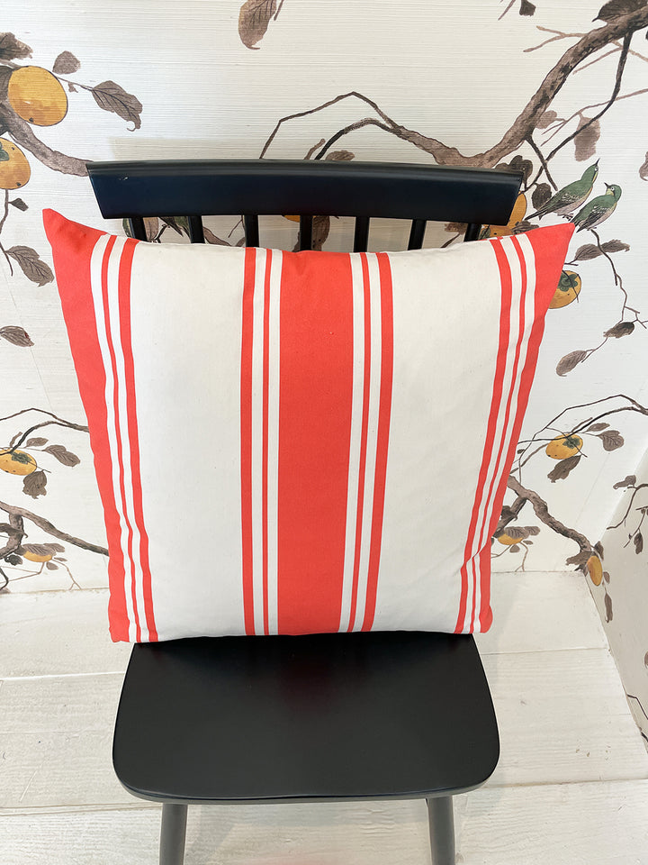 yorkshire stripe throw pillow red on organic twill