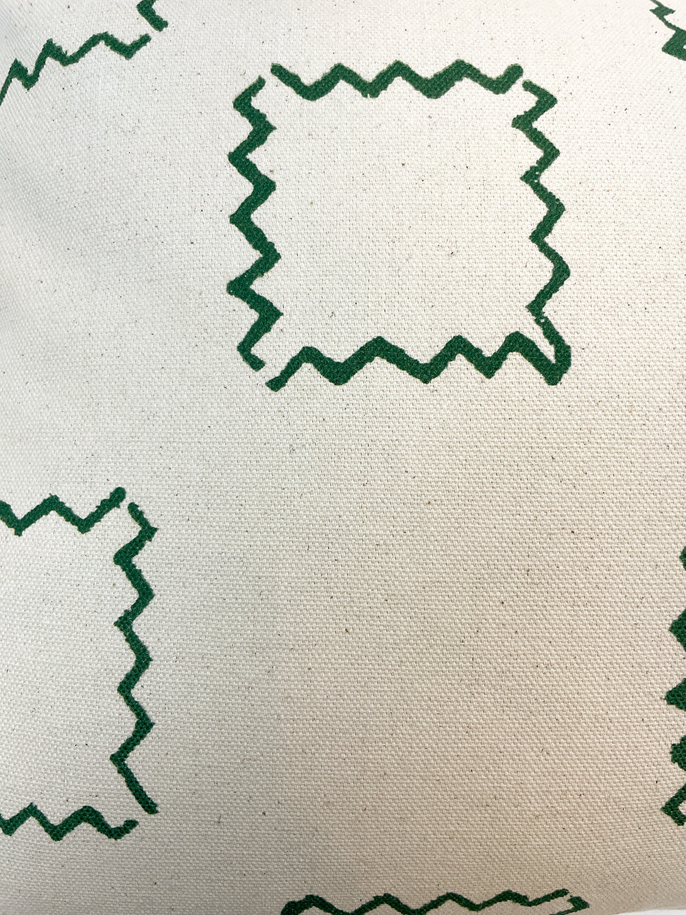 zag squares throw pillow green on raw canvas