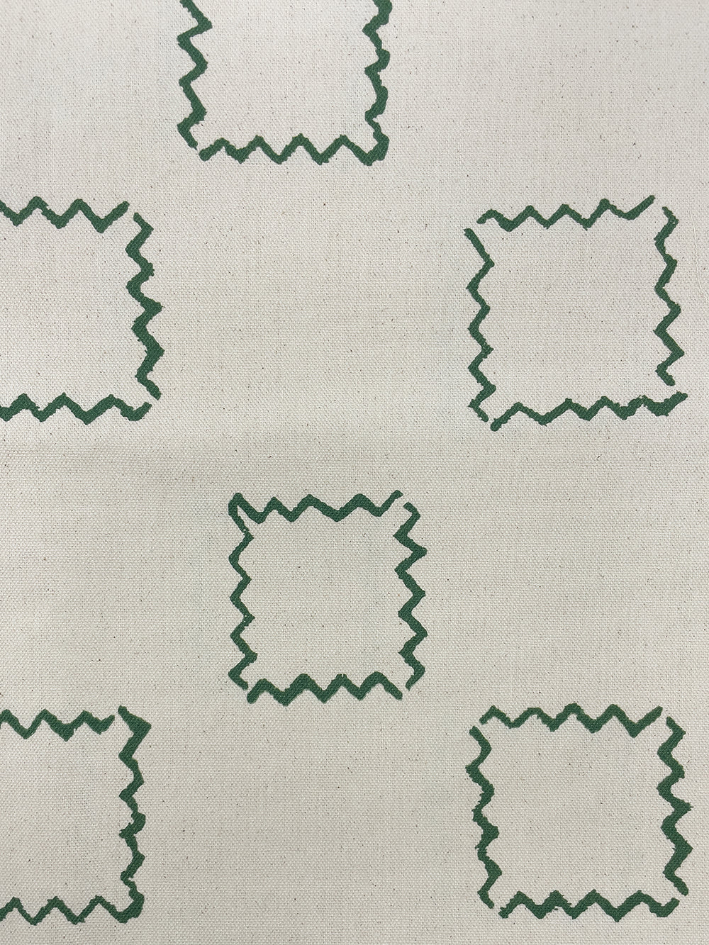 fabric by the yard zag squares green on raw canvas