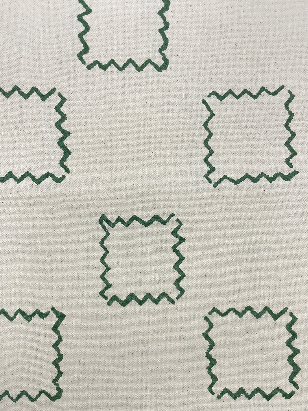 fabric by the yard zag squares green on raw canvas