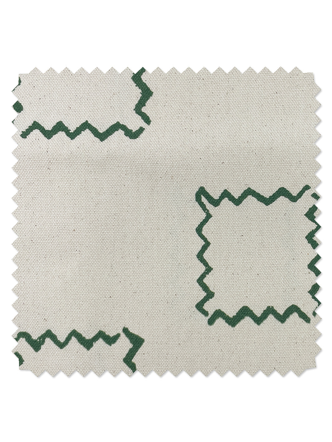 fabric by the yard zag squares green on raw canvas