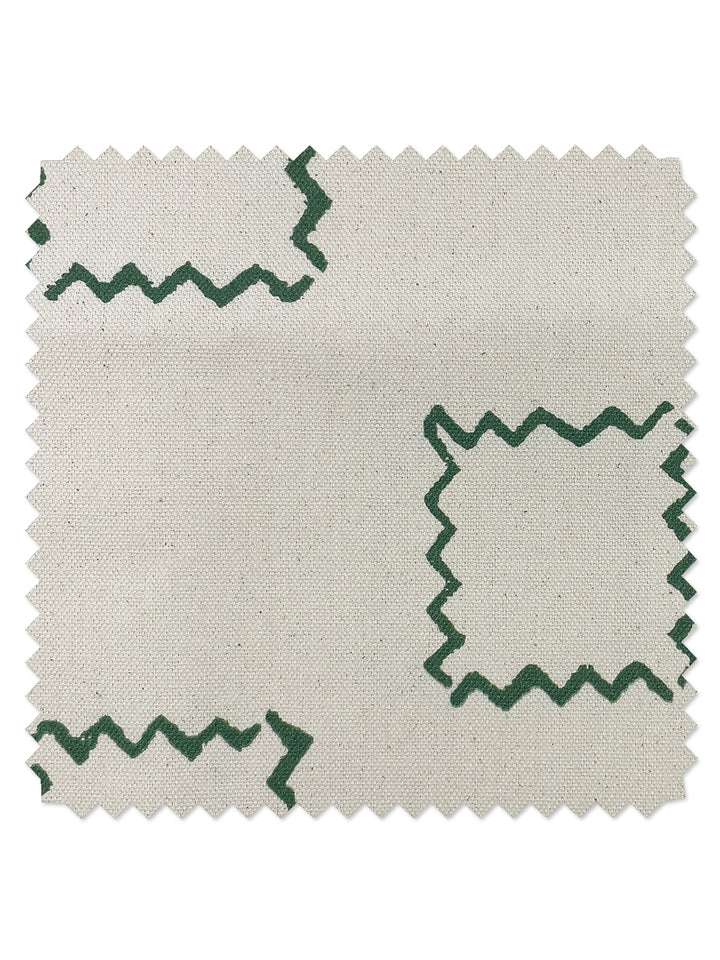 fabric by the yard zag squares green on raw canvas