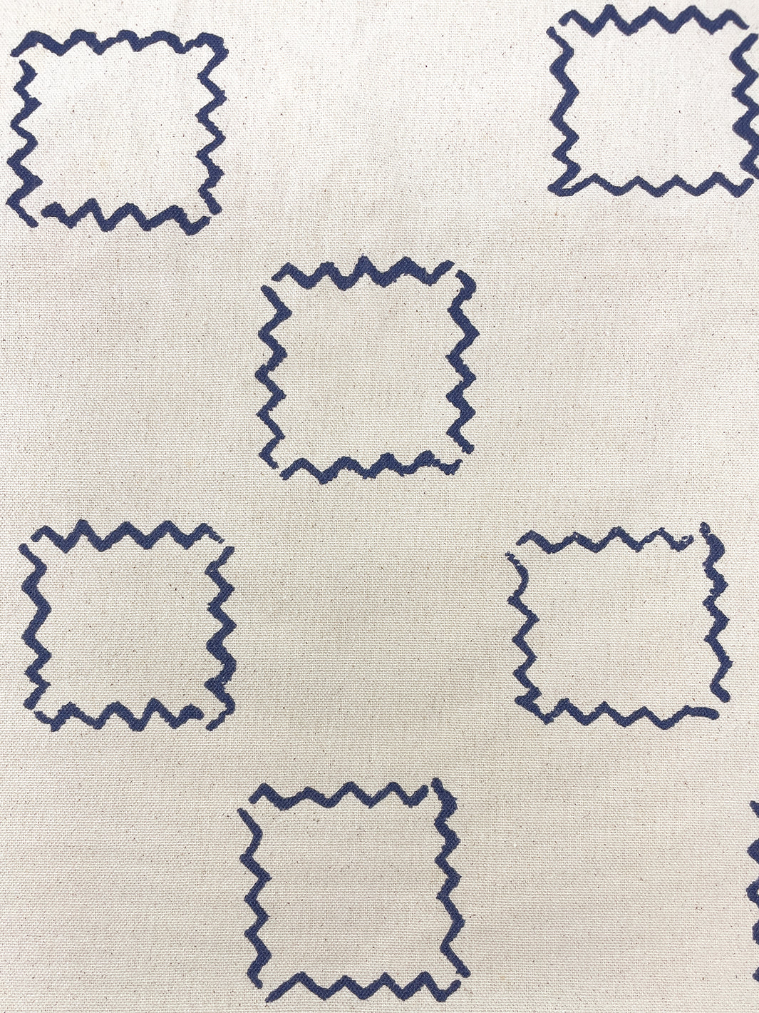 fabric by the yard zag squares navy on raw canvas