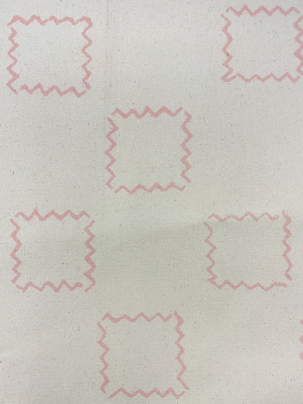 fabric by the yard zag squares pink on raw canvas