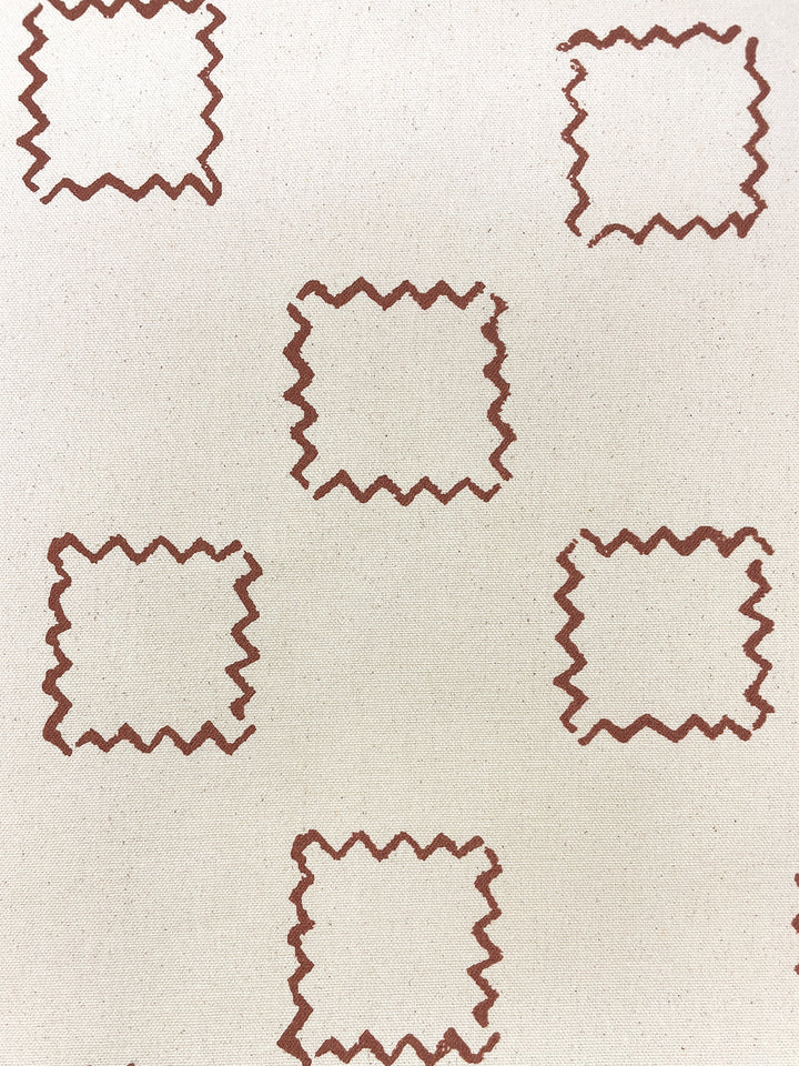 fabric by the yard zag squares rust on raw canvas