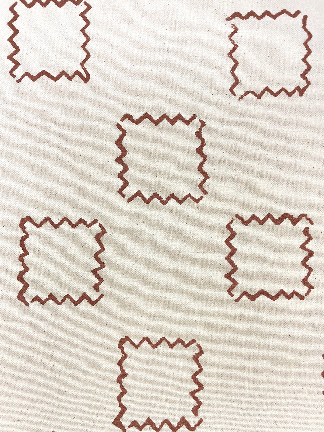 fabric by the yard zag squares rust on raw canvas