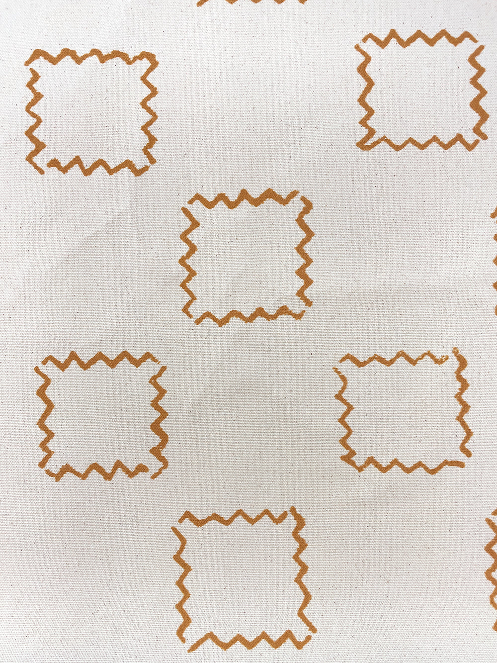 fabric by the yard zag squares terracotta on raw canvas
