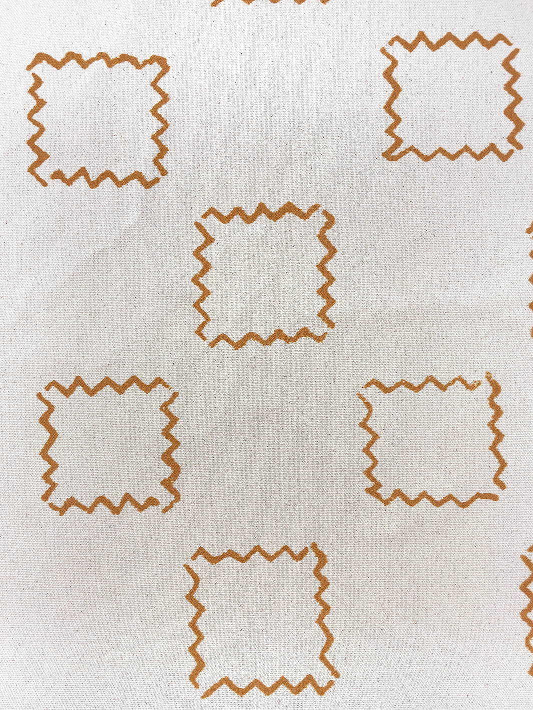 fabric by the yard zag squares terracotta on raw canvas