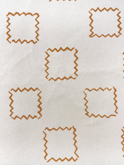 fabric by the yard zag squares terracotta on raw canvas