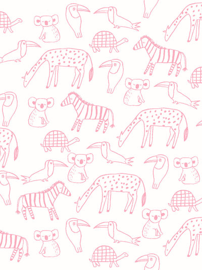 'Zoo Party' Wallpaper by Tea Collection - Bubblegum