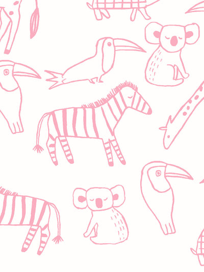 'Zoo Party' Wallpaper by Tea Collection - Bubblegum