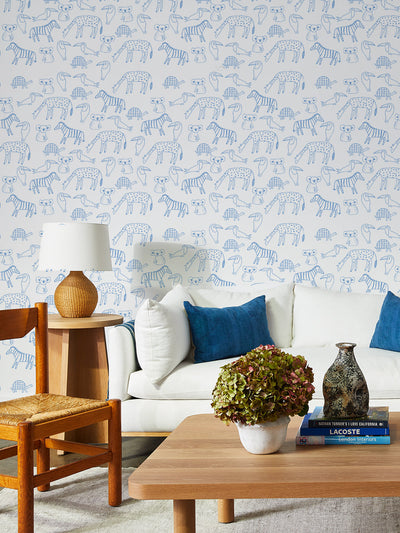zoo party wallpaper by tea collection denim