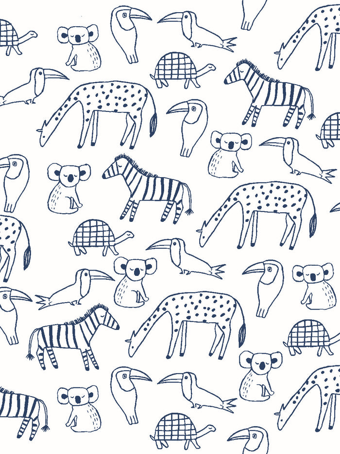 'Zoo Party' Wallpaper by Tea Collection - Navy