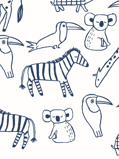 'Zoo Party' Wallpaper by Tea Collection - Navy