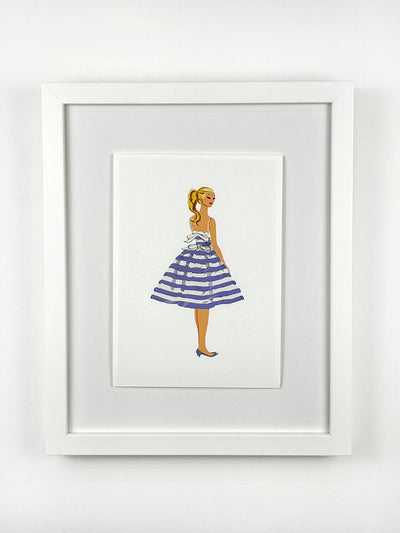 'Barbie™ Vintage Blue Stripe Dress Framed Art