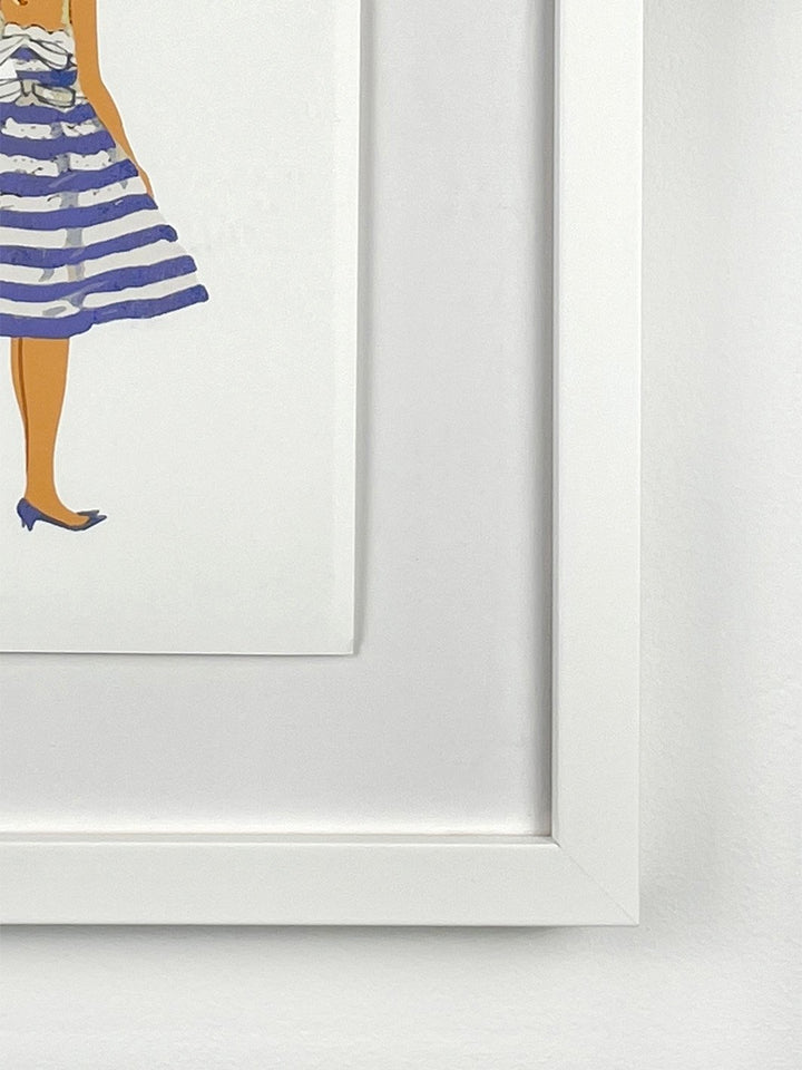 Artshoppe Barbie Vintage Blue Stripe Dress Framed Art Barbie Wall Art Decor Art by Wallshoppe